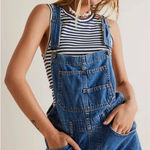 Free People We The Free Ziggy Shortalls Denim Overalls Sapphire Blue Sz M NWT Photo 0