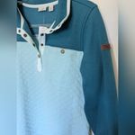 LL Bean Quilted Sweatshirt Mockneck Tunic Colorblock Turquoise Medium Petite Green Size undefined Photo 3
