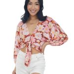 Lush Clothing Lush Pink Floral Batwing Tie Top Photo 2