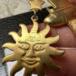 Large Matte Gold Tone Airplane With Plane Sun & Star Charms Brooch Pin Photo 6