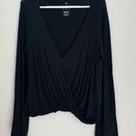 American Eagle soft and sexy black long bell sleeve v-neck drapey blouse, size S Photo 0