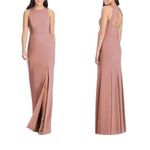 DESSY COLLECTION Cut Out Back Trumpet Gown with Front Slit Desert Rose Pink 18 Photo 1