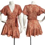 Selfie Leslie Women's Small Floral Rusty Brown Flower Lace Faux Wrap Mini Dress Photo 1