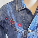 Vintage Cropped Embroidered Denim Jacket Southwestern Boho Medium Blue Photo 3
