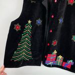 Dress Barn Black Christmas Vest Sz XL Felt Embellished Holiday Tree Bells Photo 6