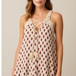 Illa Illa Boho Lace Crochet Strap Tunic Top S Cream Red Floral Crinkle Tank Photo 0