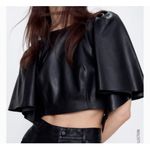 ZARA BLACK VOLUMINOUS GENUINE LEATHER TOP TRF CAPSULE COLLECTION SIZE LARGE LE Photo 0