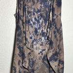 XCVI  Blue Brown Tie Dye Vest Ribbed Split Back Long Cardigan Lagenlook Layer Photo 0