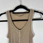 Aerie Beige Ribbed Henley Tank Top, Casual Minimalist Soft Girl Small Photo 1