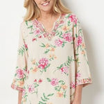 Belle by Kim Gravel Embroidered Floral Blouse Top Size Small 3/4 Sleeve Pink Photo 0