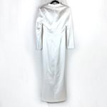 RASARIO White Satin Draped Long Sleeve V Neck Gown Dress Size FR 40 US 6 NWT Photo 3