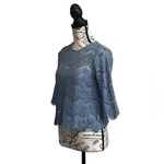 Lilly White Lace Crochet Overlay 3/4 Sleeve Blouse Womens Blue Sheer Boho S Photo 1