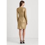 Lauren Ralph Lauren Side Ruch Solid Foil Lined Sheath Dress Size 4 Gold Photo 3