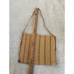 Woven Straw Purse Shoulder Bag Tan Brown Striped Square Button Hippie Beach Photo 4