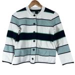 Ann Taylor  Cardigan Womens XS White Blue Striped Cardigan Coastal Grandmother Photo 1