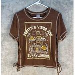 No Boundaries Positive Vibes Are Everywhere Mushrooms Ribbed Side Tie T-Shirt Juniors XXL Photo 0