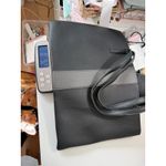 Vince Camuto  Black Faux Leather Tote Bag with Gray Stripe‎ Accent Photo 6