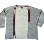 POL Oversized Gray Open Front Cardigan w/ Green & Red Stripe Trim Sz Medium Photo 5