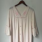 Vtg ShadowLine Pink Embroidered Lace Bell Sleeves 3/4 Nightgown Med 🕶️ Photo 1