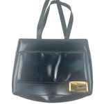 Gucci Vintage Black Leather Tote Bag with Gold-Tone Logo Plaque Photo 0