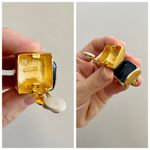 Vintage 80s M.Jent Gold & Navy Enamel Square Fashion Clip Photo 4