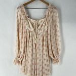 Free People  Cream & Pink Geometric Patterned‎ Chiffon Balloon Sleeves Mini Dress Photo 0