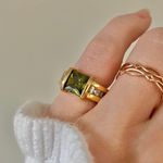 Ecco Green Square Stone Thick Signet Band Ring Jade Olive Sage Earthy Classic Jewelry Photo 1