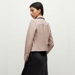 All Saints 8 Dalby Slim-Fit Leather Biker Jacket Misty Pink Zipper Moto Boho Photo 1