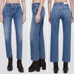 RE/DONE 70s Stove Pipe Jeans in Medium Vain Sz 25 High Rise Raw Hem Rigid Denim Photo 8