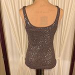 Moda International Brown Sleeveless Sequin Fitted Tank Top Silver Photo 3