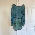 Free People Top Green Blue Luna Scarf Print Balloon Sleeve Boho Tunic L NWT Photo 5