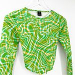 Urban Outfitters NEW Printed Open Back Top with Hanky Hem M Green Photo 3