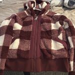 The North Face Plaid Sherpa Jacket - Burgundy and Cream Photo 0