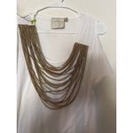 Fumblin' Foe white T shirt top tan gold fringe rope draping cold shoulder size M Size M Photo 4