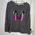 Juicy Couture Women's Sequin Heels Step Hem Grey Sweatshirt Sweater W1066 Sz M Photo 1