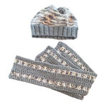 Vintage Crochet Matching Winter Hat Scarf Set Grey White‎ Yellow Unisex Casual Gray Photo 0