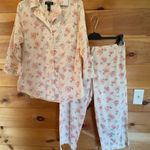 Ralph Lauren Lauren  Long Sleeve Notch Collar Floral Knit Pajama Set Size M Photo 3