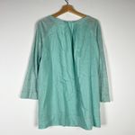 Escada Sport Linen Ruched Pleated Detail V Neck Blouse Shirt Light Blue Large Photo 3