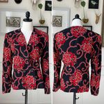 Vintage 80s Gloria Sachs Bergdorf Goodman Silk Red Floral Blazer 8 Black Photo 1