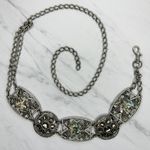 Abalone Shell Rhinestone Statement Chain Link Belt One Size (OS) ✨ Silver Photo 0