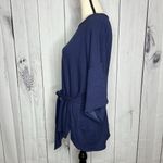 SHOP BASIC USA Tunic Top Boutique Tie Front Short Sleeve Sz S Blue Knit Photo 4