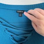 Torrid  Blue Lace-Up V-Neck Waffle Knit Long Sleeve Top Size 4X Photo 2