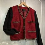Mango  Red & Black Tweed Blazer Jacket with gold chain trimming C14 Photo 0