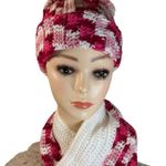 Handmade Crochet Hat & Scarf Set Cozy & Stylish. Brand new white, pink and red Photo 2
