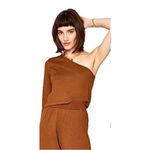 Callahan Sweater Womens Medium Lora Rootbeer Brown One Shoulder Knit‎ Top Photo 3