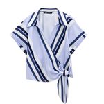 ZARA NWT  STRIPED SHIRT WITH KNOT SILKY CROP medium Photo 4