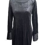 OAT New York Velvet Mini Dress‎ Black Long Sleeve Striped Party Cocktail Size M Photo 0