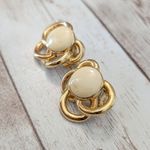 Vintage Clip On Earrings Fancy Cream & Gold Tone Photo 1