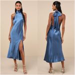 Lulus LULU’S Exceptional Status Blue Halter Backless Slip Midi Dress Photo 1