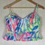 Lilly Pulitzer  Women's Linnea Crop Top Sz 0 Strappy Peplum Padded Ruffle Shirt Photo 0